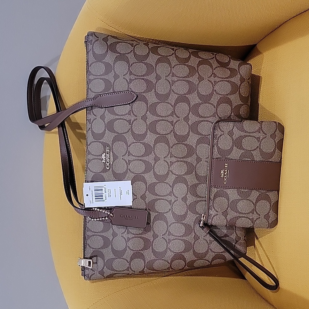 Coach Brown Signature Tote with Wristlet